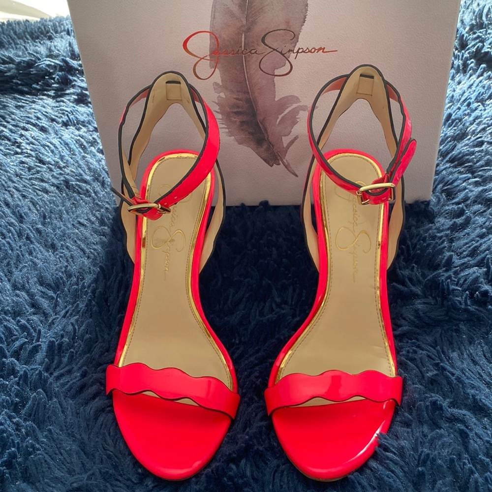 Laser Pink Patent Jessica Simpson Ankle Strap Heels